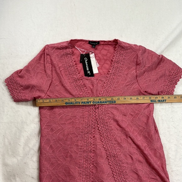 NWT Chances R Short Sleeve Blouse Shirt 2 Fer Twinset Pink Womens Size L - Picture 5 of 9